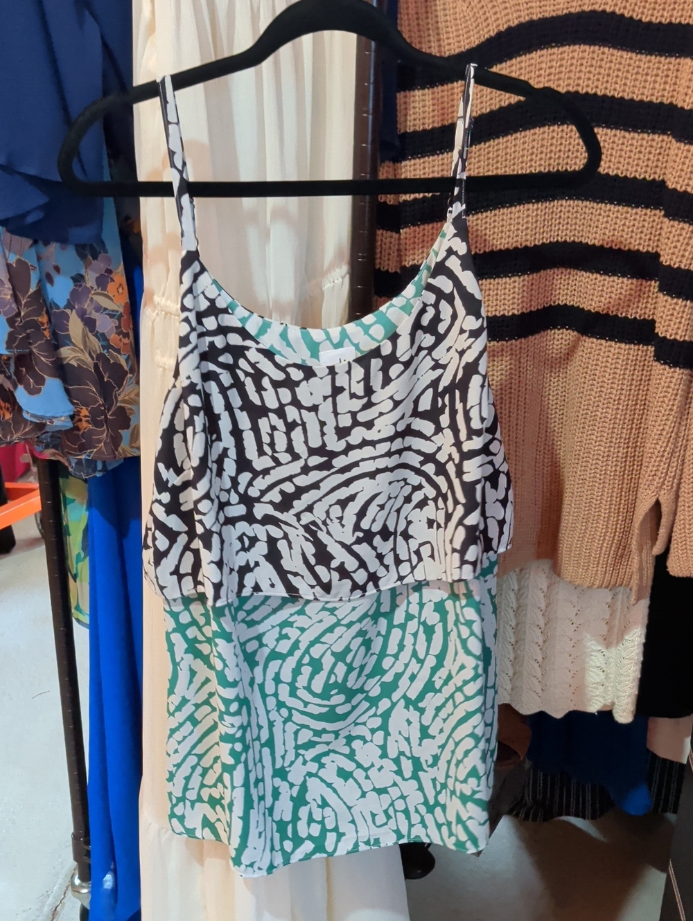 CAbi Layered Spaghetti-Strap Mini Dress in Black and Teal
